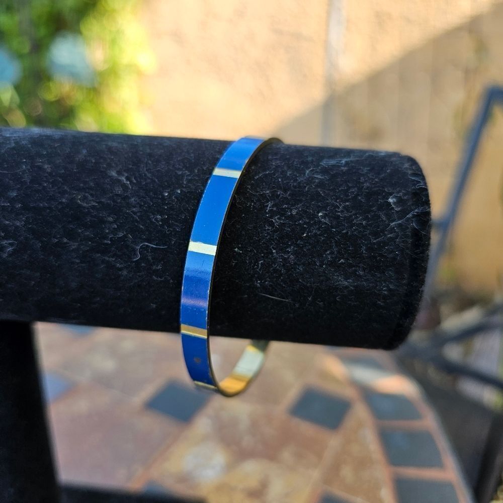 Vintage Gold and Blue Enamel Bracelet Bangle
